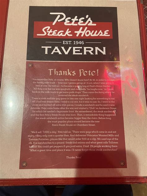 Menu at Pete's Steakhouse Tavern, Hamilton Township