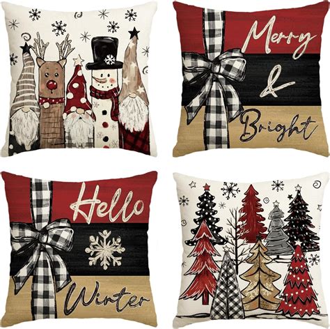 Amazon.com: Christmas Throw Pillow Covers - 4 Packs - 18x18, Xmas ...