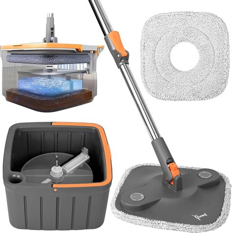 Zureni Wet and Dry Bucket Mop Set 360 Rotating Square Mop-Head with ...