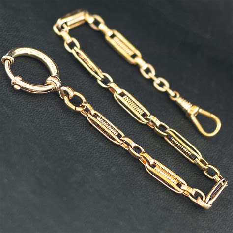 Antique pocket watch chain, gold plated link chain, early 1900s ...
