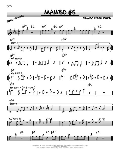 Mambo #5 by Perez Prado Sheet Music for Real Book – Melody & Chords – C ...