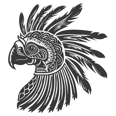 Aztec Style Bird Head with Feathers | Premium AI-generated vector