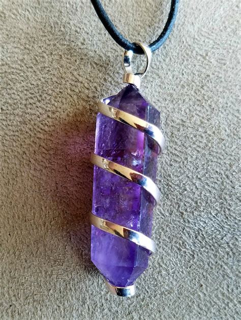 Double Terminated Amethyst Crystal Pendant - Natural Raw Brazilian ...