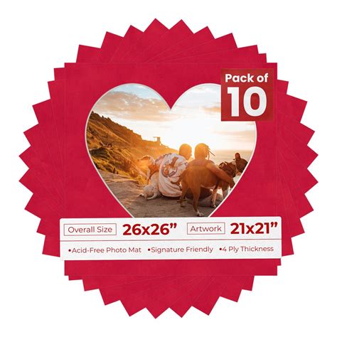 Cherry Red Suede Mat Board for 26x26 Frames - Heart Opening for 21x21 ...