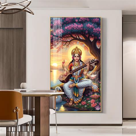Buy Goddess Saraswati Glass Finish Vertical Wall Art At Best Prices ...
