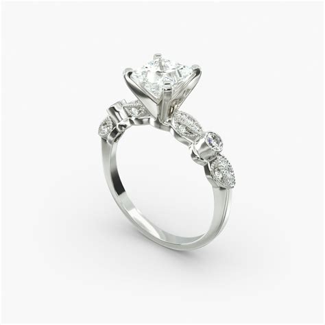 IGI 1.20 Carat H-VVS2 Excellent Cut Princess Diamond Bezel And Pavé Set ...