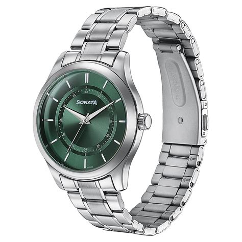 Buy Online Sonata Quartz Analog Green Dial Silver Stainless Steel Strap ...