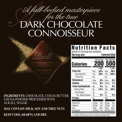 Lindt Excellence Dark Chocolate, 95% Cocoa-Nutrition-Facts
