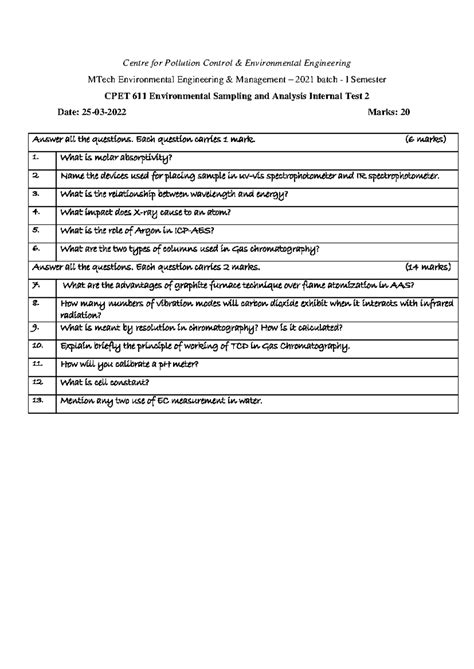CPET 611 Internal Test QP - Centre for Pollution Control ...