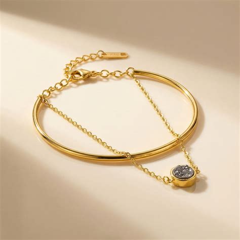 Shop Double Layer Stone Cuff Gold Bracelet for Women - PALMONAS