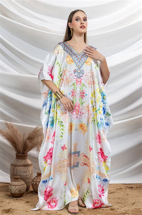 Pearl Glow Soft Satin Women Kaftan with Rhinestones – Label Aarna