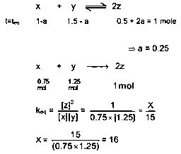 For a reaction X + Y = 2 Z , 1 . 0 mol of X , 1 . 5 mol of Y and 0 . 5 ...