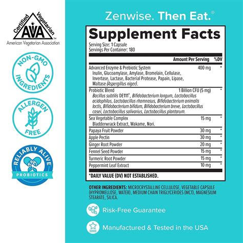 Zenwise Digestive Enzymes Plus Prebiotics & Probiotics Supplement, 180 ...