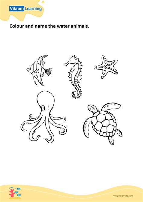 Download colour and name the water animals worksheets | vikramlearning.com