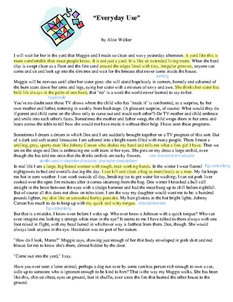 Annotations on "Everyday Use" by Alice Walker - Summary & Analysis ...
