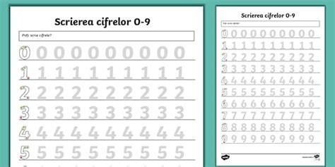 Scrierea cifrelor de la 0 la 9 – Fișă de lucru