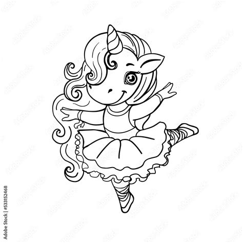 Cute unicorn ballerina one line isolated. Vector illustration coloring ...