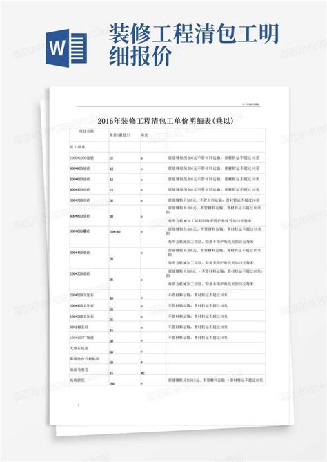 桩基报价明细表（桩基清包工价格汇总）