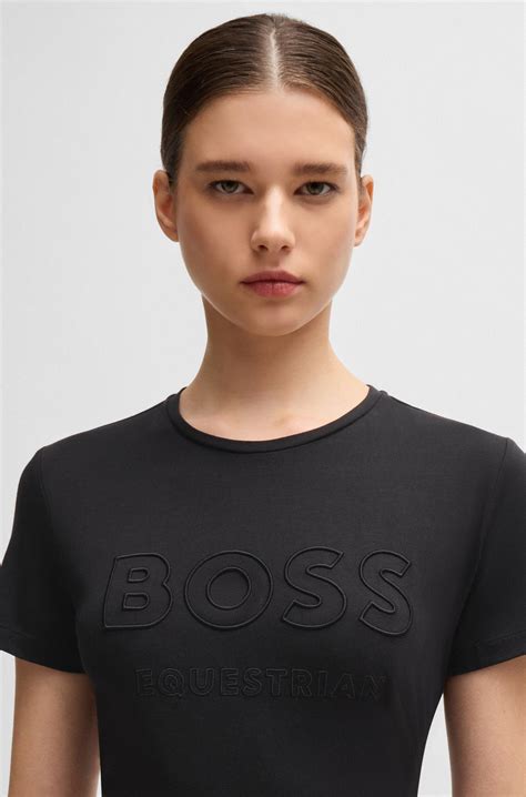 BOSS - Equestrian stretch-cotton T-shirt with embroidered logo - Black