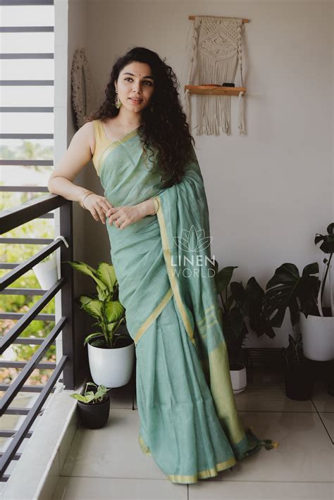 Tanishka - Pista Green Handwoven Pure Linen Saree | Linen World