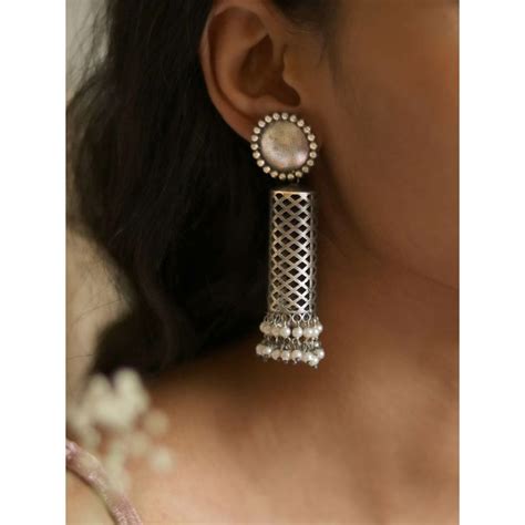 Buy Teejh by Joker and Witch Qushi Silver Oxidised Earrings for Women ...