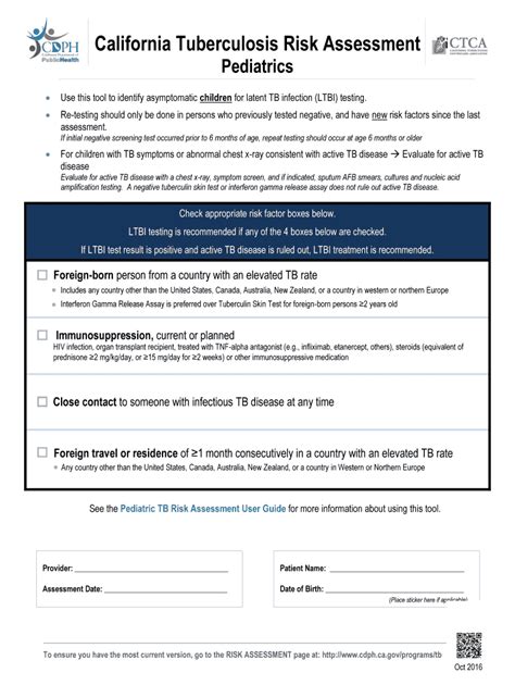 Fillable Online Pediatric Tuberculosis Risk Assessment - Washington ...