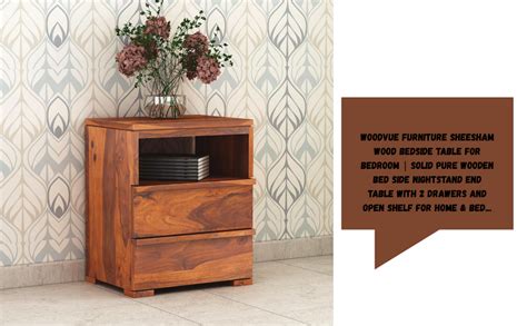 WOODVUE FURNITURE Sheesham Wood Bedside End Table with 2 Drawers and ...
