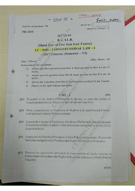 Constitutional Law - BALLB 3rd Year May 2024 Exam Question Paper - Studocu