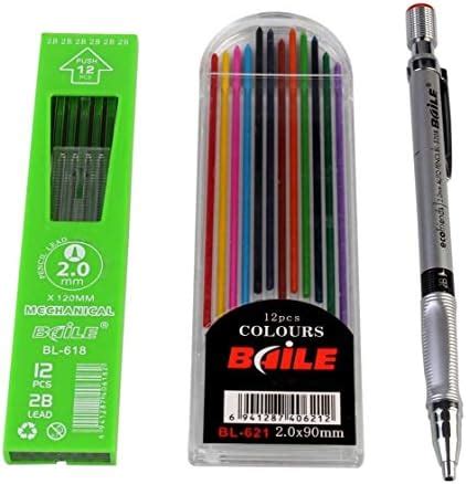 53ARTS Set of Mechanical Lead Pencil, 12 Black Leads And 12 Color Leads ...