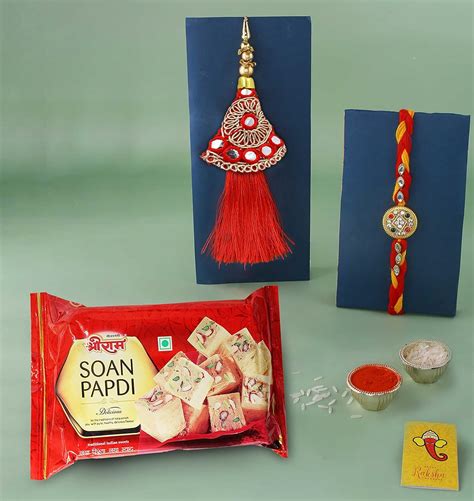 CraftVatika Lumba Rakhi Combo with Soan Papdi Sweets Gift for Brother ...