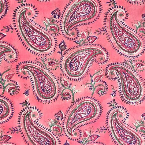 Pure Cotton Jaipuri Pink With Purple Kairi Jaal Hand Block Print Fabrc ...