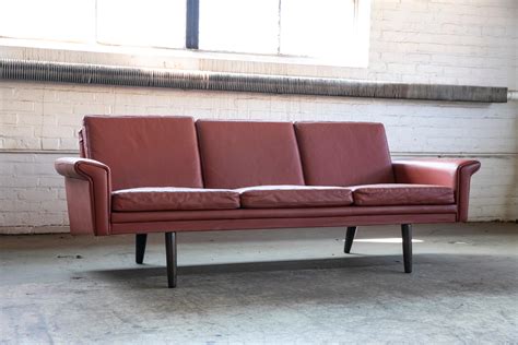 Classic Danish Mid-Century Sofa in Rust Red Colored Leather by Georg ...