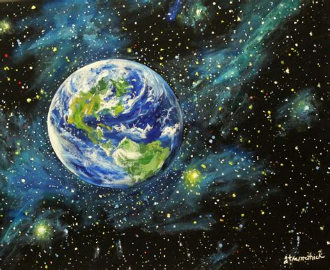 View Beyond - Acrylic Painting of Earth Surrounded by Stars