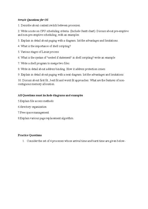 Practice questions - NOTES - Sample Questions for OS Describe about ...