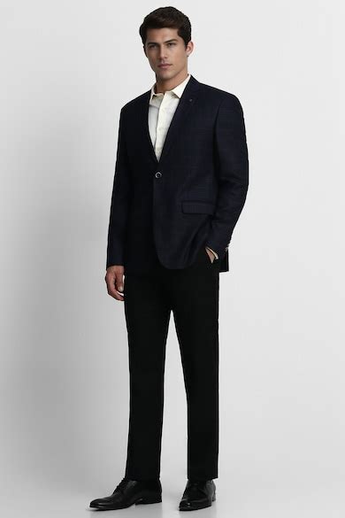 Buy Men Navy Slim Fit Check Formal Blazer Online - 715870 | Louis Philippe