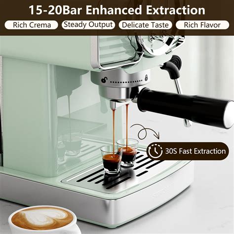 SUMSATY Espresso Coffee Machine 20 Bar, Retro Espresso Maker with Milk Frother Steamer Wand for ...