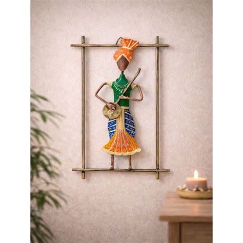 Buy Golden Peacock Handcrafted Metal Dholak Musician Wall Art ...