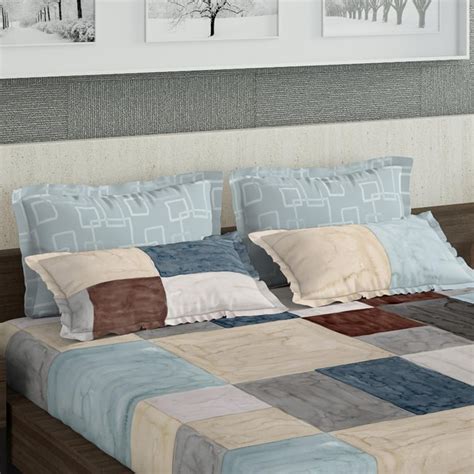 Buy D'DECOR Delta Checked 5-Piece Double Bedsheet Set - 2.74m x 2.74 m ...