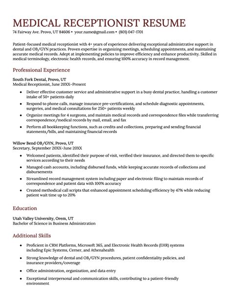 Sample Resume For Medical Receptionist