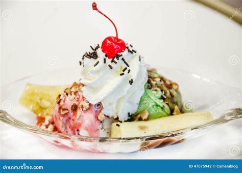 Banana boat ice cream stock photo. Image of cherry, refreshment - 47075942