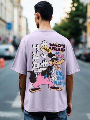 Buy Bewakoof Men's Purple Big Bad Wolf Oversized Graphic Printed T ...