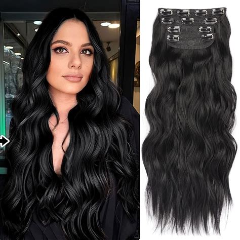 Amazon.com : 20Inch Jet Black Hair Extensions Clip in Hair Extension ...