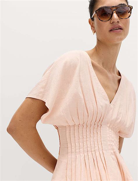 Buy Linen Rich Seam Detail Waisted Top at Marks & Spencer