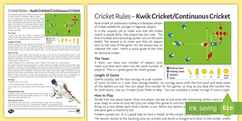 Rules for Kwik Cricket Activity (teacher made)