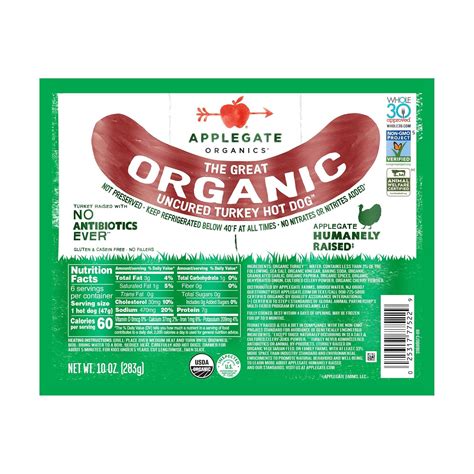 Applegate Organics The Great Organic Uncured Beef Hot Dog, 60% OFF