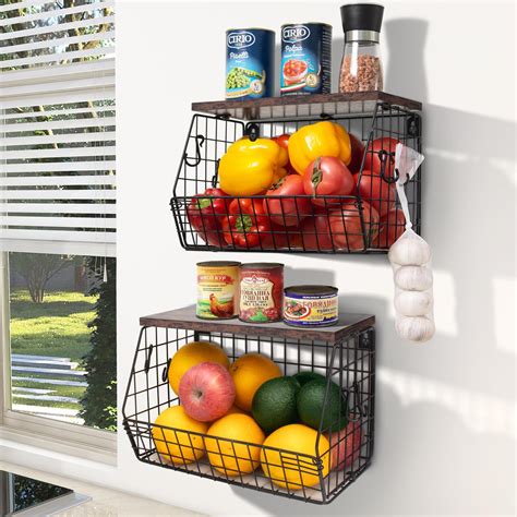 Amazon.com - LUUDTAI Hanging Fruit Basket, Stackable Wall Mounted Fruit ...