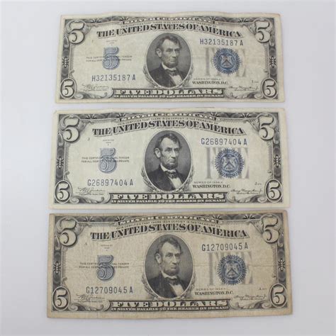 1934A Five Dollar Silver Certificate Bills, 3 Pieces | Property Room