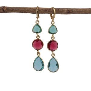 Buy Smoky Quartz, Topaz Earrings, Three Stone Earrings, Gemstone Hoop ...