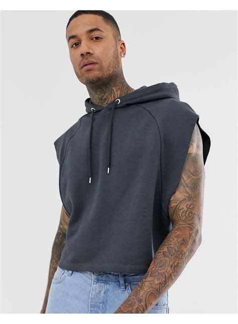 ASOS Cropped Oversized Sleeveless Hoodie With Raw Edges in Black for ...