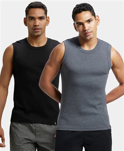 Buy Super Combed Cotton Rib Solid Round Neck Muscle Vest - Black ...
